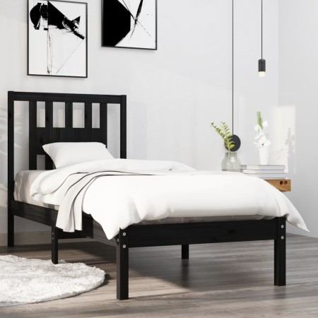 Estructura de cama madera maciza individual negra 75x190 cm de vidaXL, Camas y somieres - Ref: Foro24-3104027, Precio: 110,50...