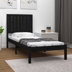 Black solid wood single bed frame 75x190 cm by vidaXL, Beds and slatted bases - Ref: Foro24-3104377, Price: 144,99 €, Discoun...