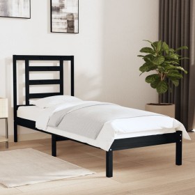 Black single solid wood bed frame 75x190 cm by vidaXL, Beds and slatted bases - Ref: Foro24-3104312, Price: 106,99 €, Discoun...