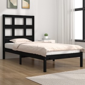 Black single solid wood bed frame 75x190 cm by vidaXL, Beds and slatted bases - Ref: Foro24-3104442, Price: 108,02 €, Discoun...