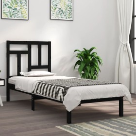 Black single solid wood bed frame 75x190 cm by vidaXL, Beds and slatted bases - Ref: Foro24-3104507, Price: 107,11 €, Discoun...