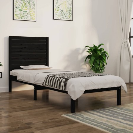 Estructura de cama madera maciza individual negra 75x190 cm de vidaXL, Camas y somieres - Ref: Foro24-3104572, Precio: 133,08...