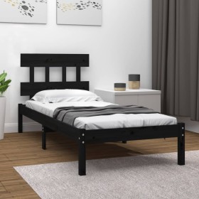 Black single solid wood bed frame 75x190 cm by vidaXL, Beds and slatted bases - Ref: Foro24-3104702, Price: 104,99 €, Discoun...