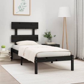 Black single solid wood bed frame 75x190 cm by vidaXL, Beds and slatted bases - Ref: Foro24-3104637, Price: 100,99 €, Discoun...