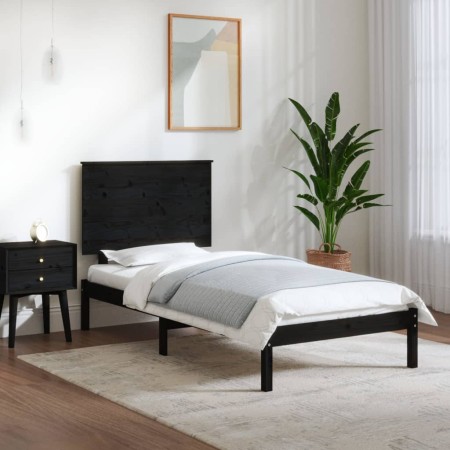 Black single solid wood bed frame 75x190 cm by vidaXL, Beds and slatted bases - Ref: Foro24-3104767, Price: 111,30 €, Discoun...