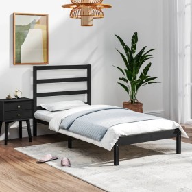 Black single solid wood bed frame 75x190 cm by vidaXL, Beds and slatted bases - Ref: Foro24-3104897, Price: 101,80 €, Discoun...