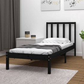 Estructura de cama madera maciza de pino negro 75x190 cm de vidaXL, Camas y somieres - Ref: Foro24-3105035, Precio: 109,99 €,...