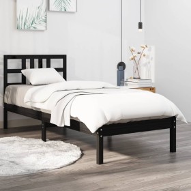 Black single solid wood bed frame 75x190 cm by vidaXL, Beds and slatted bases - Ref: Foro24-3105369, Price: 108,14 €, Discoun...