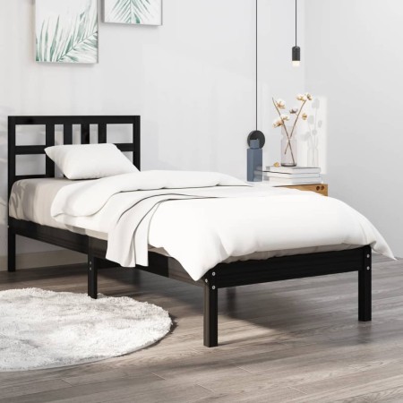 Estructura de cama madera maciza individual negra 75x190 cm de vidaXL, Camas y somieres - Ref: Foro24-3105369, Precio: 108,03...