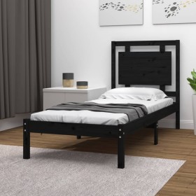 Black single solid wood bed frame 75x190 cm by vidaXL, Beds and slatted bases - Ref: Foro24-3105499, Price: 115,99 €, Discoun...