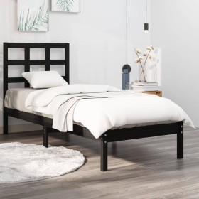 Black single solid wood bed frame 75x190 cm by vidaXL, Beds and slatted bases - Ref: Foro24-3105434, Price: 108,68 €, Discoun...