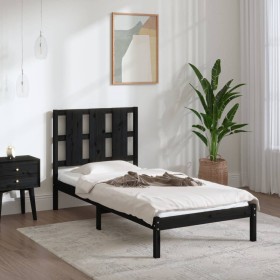 Black single solid wood bed frame 75x190 cm by vidaXL, Beds and slatted bases - Ref: Foro24-3105564, Price: 113,99 €, Discoun...