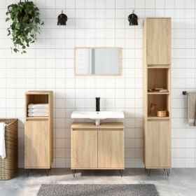 Sonoma oak plywood 3-piece bathroom furniture set by vidaXL, Bathroom furniture - Ref: Foro24-3190278, Price: 202,61 €, Disco...