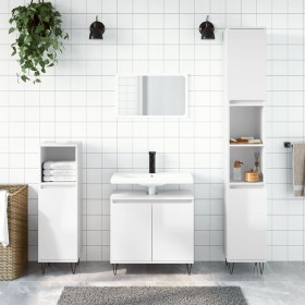 3-piece glossy white plywood bathroom furniture set by vidaXL, Bathroom furniture - Ref: Foro24-3190277, Price: 197,63 €, Dis...