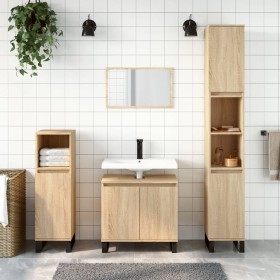 Sonoma oak plywood 3-piece bathroom furniture set by vidaXL, Bathroom furniture - Ref: Foro24-3190286, Price: 213,09 €, Disco...