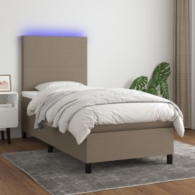 Boxspringbett mit Matratze und LED-Leuchten taupegrauer Stoff 100x200 cm von vidaXL, Betten und Lattenroste - Ref: Foro24-313...