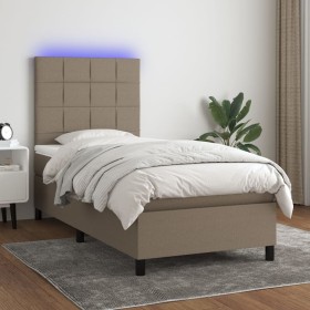 Boxspringbett mit Matratze und LED-Leuchten taupegrauer Stoff 100x200 cm von vidaXL, Betten und Lattenroste - Ref: Foro24-313...