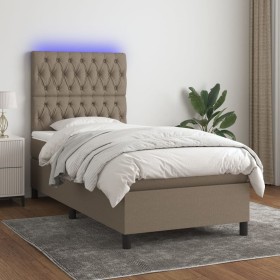 Box spring bed with mattress and LED lights taupe gray fabric 100x200 cm by vidaXL, Beds and slatted bases - Ref: Foro24-3135...