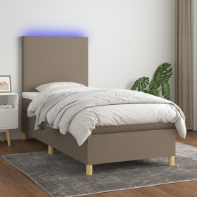 Boxspringbett mit Matratze und LED-Leuchten taupegrauer Stoff 100x200 cm von vidaXL, Betten und Lattenroste - Ref: Foro24-313...