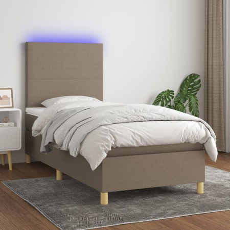 Cama box spring colchón y luces LED tela gris taupe 100x200 cm de vidaXL, Camas y somieres - Ref: Foro24-3135257, Precio: 391...