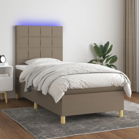 Box spring bed with mattress and LED lights taupe gray fabric 100x200 cm by vidaXL, Beds and slatted bases - Ref: Foro24-3135...