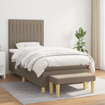 Cama box spring con colchón tela gris taupe 100x200 cm de vidaXL, Camas y somieres - Ref: Foro24-3137297, Precio: 416,16 €, D...