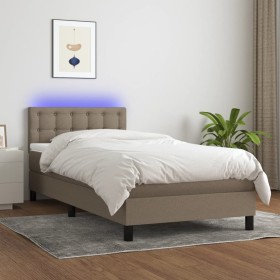 Boxspringbett mit Matratze und LED-Leuchten taupegrauer Stoff 100x200 cm von vidaXL, Betten und Lattenroste - Ref: Foro24-313...