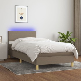 Boxspringbett mit Matratze und LED-Leuchten taupegrauer Stoff 100x200 cm von vidaXL, Betten und Lattenroste - Ref: Foro24-313...