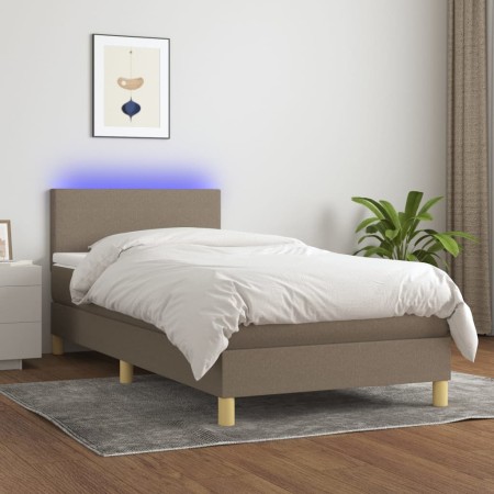 Box spring bed with mattress and LED lights taupe gray fabric 100x200 cm by vidaXL, Beds and slatted bases - Ref: Foro24-3133...