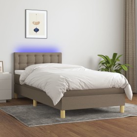 Box spring bed with LED mattress taupe gray fabric 100x200 cm by vidaXL, Beds and slatted bases - Ref: Foro24-3134017, Price:...