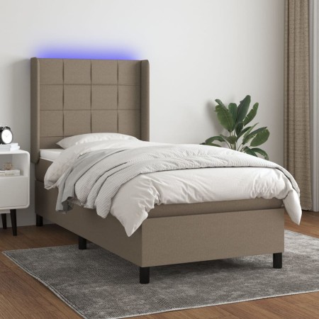 Boxspringbett mit Matratze und LED-Leuchten taupegrauer Stoff 100x200 cm von vidaXL, Betten und Lattenroste - Ref: Foro24-313...