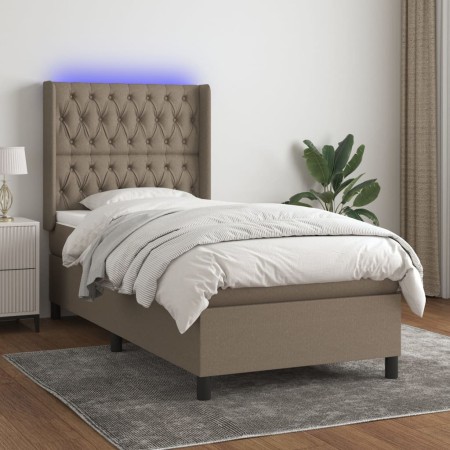 Boxspringbett mit Matratze und LED-Leuchten taupegrauer Stoff 100x200 cm von vidaXL, Betten und Lattenroste - Ref: Foro24-313...