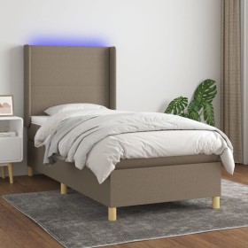 Boxspringbett mit Matratze und LED-Leuchten taupegrauer Stoff 100x200 cm von vidaXL, Betten und Lattenroste - Ref: Foro24-313...