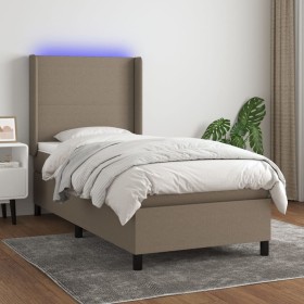 Boxspringbett mit Matratze und LED-Leuchten taupegrauer Stoff 100x200 cm von vidaXL, Betten und Lattenroste - Ref: Foro24-313...