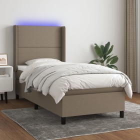 Cama box spring colchón y luces LED tela gris taupe 100x200 cm de vidaXL, Camas y somieres - Ref: Foro24-3138217, Precio: 398...