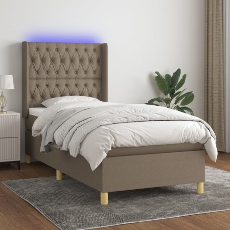 Cama box spring colchón y luces LED tela gris taupe 100x200 cm de vidaXL, Camas y somieres - Ref: Foro24-3139097, Precio: 418...