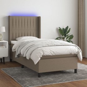 Box spring bed with mattress and LED lights taupe gray fabric 100x200 cm by vidaXL, Beds and slatted bases - Ref: Foro24-3138...