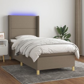 Boxspringbett mit Matratze und LED-Leuchten taupegrauer Stoff 100x200 cm von vidaXL, Betten und Lattenroste - Ref: Foro24-313...