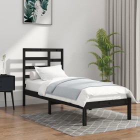 Estructura de cama madera maciza individual negra 75x190 cm de vidaXL, Camas y somieres - Ref: Foro24-3105759, Precio: 113,99...