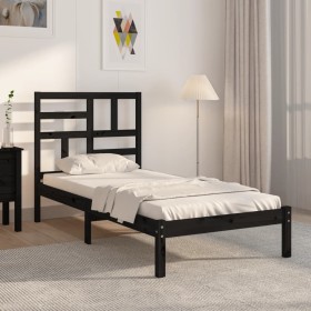 Black single solid wood bed frame 75x190 cm by vidaXL, Beds and slatted bases - Ref: Foro24-3105914, Price: 112,99 €, Discoun...