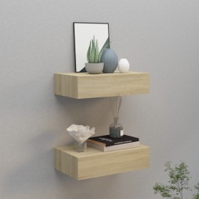 Wall shelves with drawer 2 pcs MDF oak 40x23.5x10 cm by vidaXL, Shelves and shelves - Ref: Foro24-330248, Price: 62,67 €, Dis...