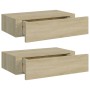 Estantes de pared con cajón 2 uds MDF roble 40x23,5x10 cm de vidaXL, Estantes y estanterías - Ref: Foro24-330248, Precio: 62,...