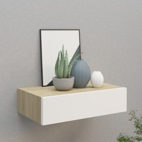 Oak and white MDF wall shelf with drawer 40x23.5x10 cm by vidaXL, Shelves and shelves - Ref: Foro24-330249, Price: 41,78 €, D...