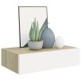 Oak and white MDF wall shelf with drawer 40x23.5x10 cm by vidaXL, Shelves and shelves - Ref: Foro24-330249, Price: 41,78 €, D...