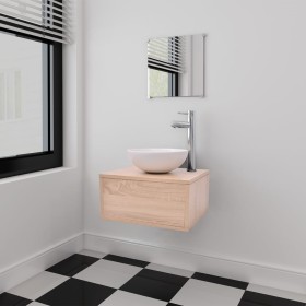 Conjunto de muebles de baño con lavabo y grifo beige 4 piezas de vidaXL, Muebles de baño - Ref: Foro24-273686, Precio: 128,20...