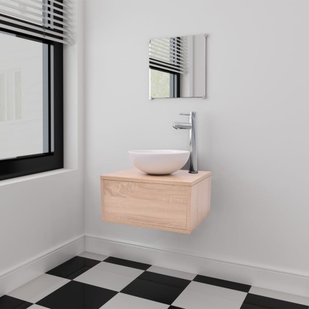 Conjunto de muebles de baño con lavabo y grifo beige 4 piezas de vidaXL, Muebles de baño - Ref: Foro24-273686, Precio: 142,99...