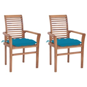 Dining chairs 2 units teak wood with light blue cushions by vidaXL, Garden chairs - Ref: Foro24-3062614, Price: 209,52 €, Dis...