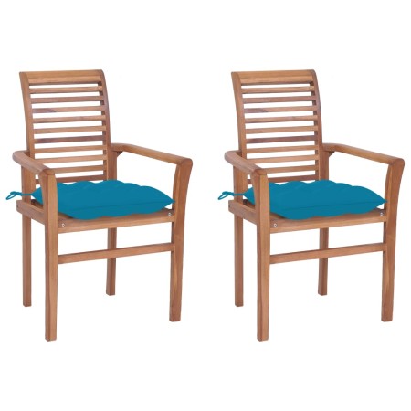 Sillas de comedor 2 uds madera de teca con cojines azul claro de vidaXL, Sillas de jardín - Ref: Foro24-3062614, Precio: 209,...