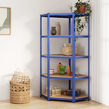 Corner shelf 5 levels plywood and blue steel by vidaXL, Industrial shelving - Ref: Foro24-152873, Price: 79,99 €, Discount: %