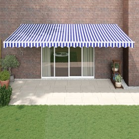 Toldo retráctil automático azul y blanco 5x3 m de vidaXL, Toldos - Ref: Foro24-3154475, Precio: 423,99 €, Descuento: %